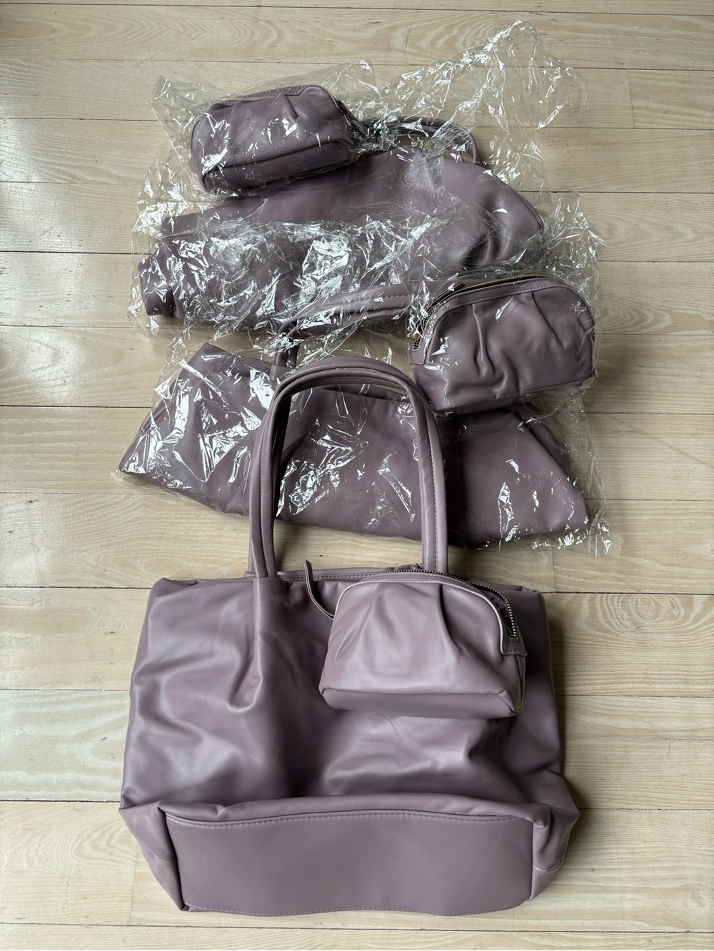 (2) Neiman Marcus Women's Classic Tote Bag and Pouch Set in Lavender NWOT